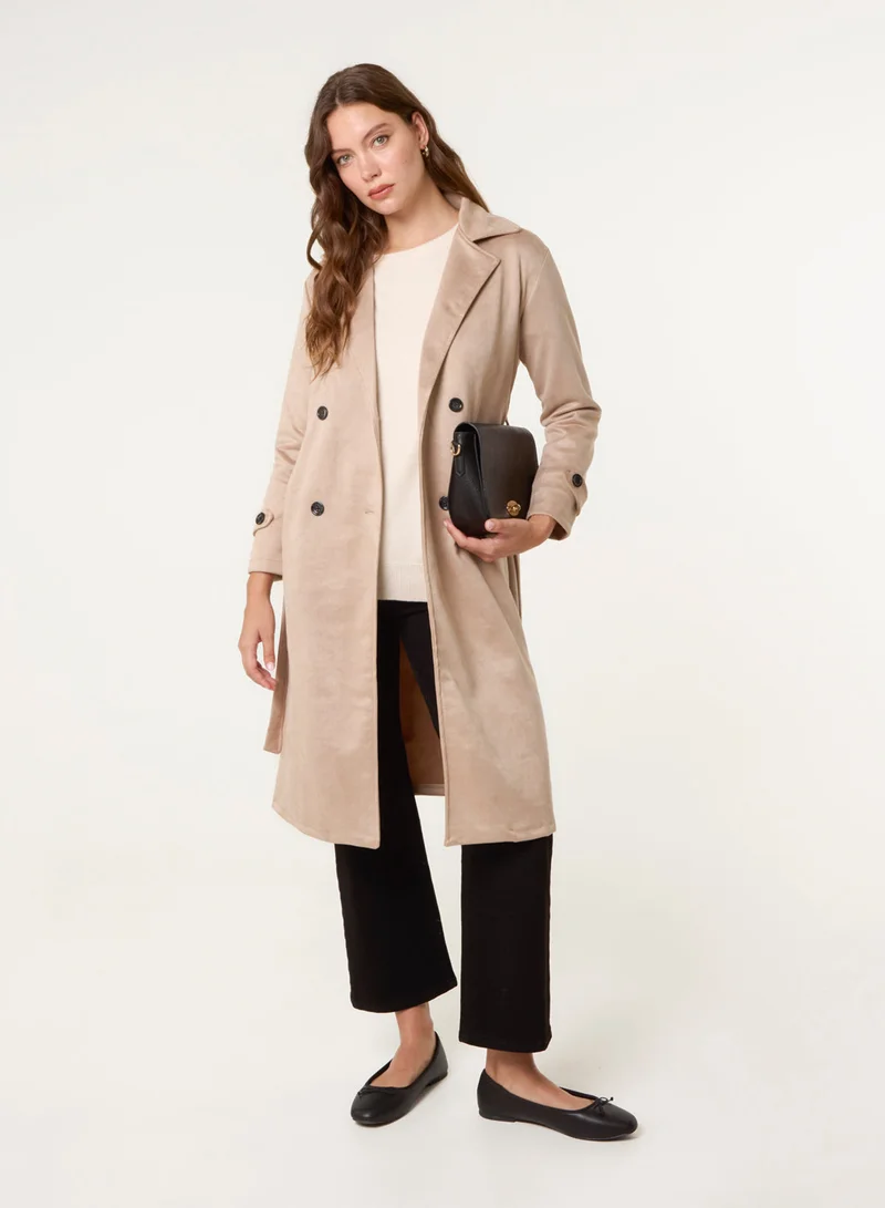 Blue Vanilla Suede Button Trench Coat